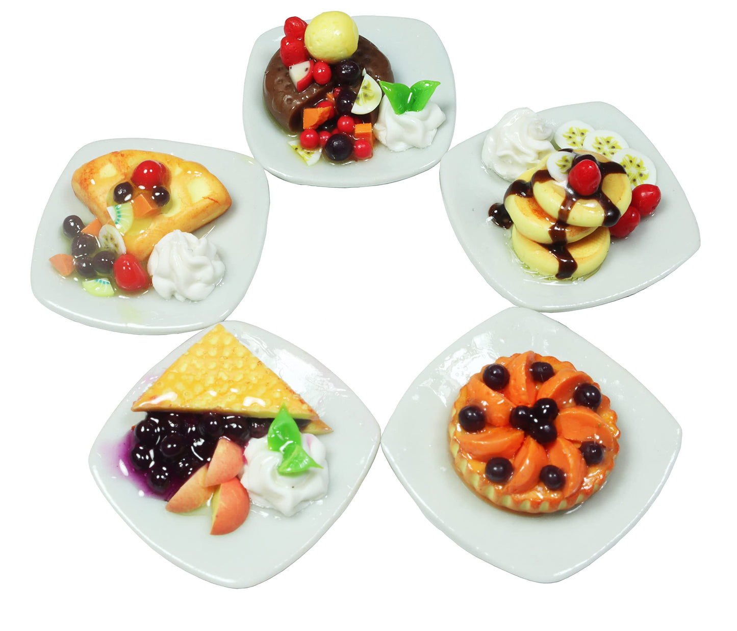 ThaiHonest 5 Dollhouse Miniatures Pancake, Pie and Waffles Food Supply Handcrafted,Tiny Food
