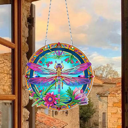 3Pcs DIY Hanging Diamond Art Pendant Kit Butterfly Dragonfly Fairy, Special Crystal Acrylic Diamonds Painting Ornament Kit for Adults, 5D Diamond Art Suncatchers Gem Painting Box Kit (Pink)