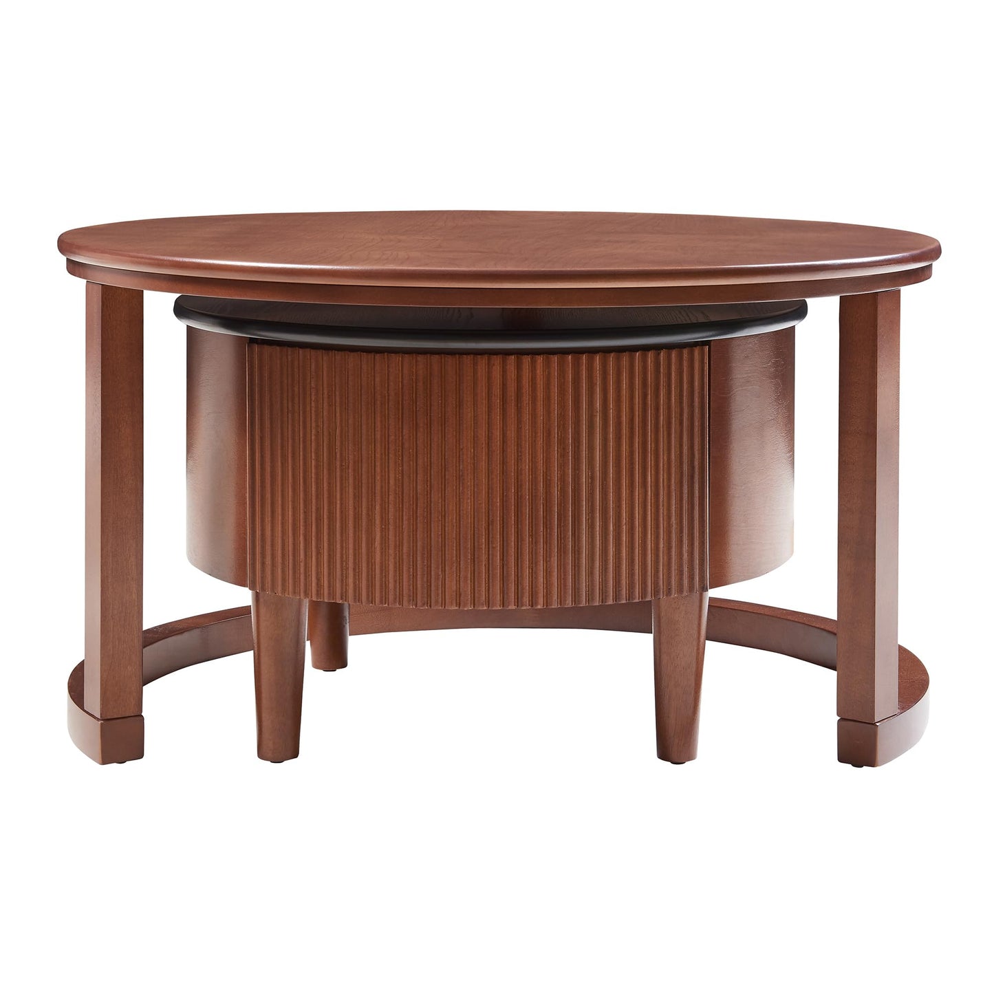 Merax 31.5'' Vintage Round Nesting Wood Coffee Table Set, 2-Tier with Drawer & Storage, Two-Tone Finish Fluted Design for Living Room Apartment, Walnut+Black
