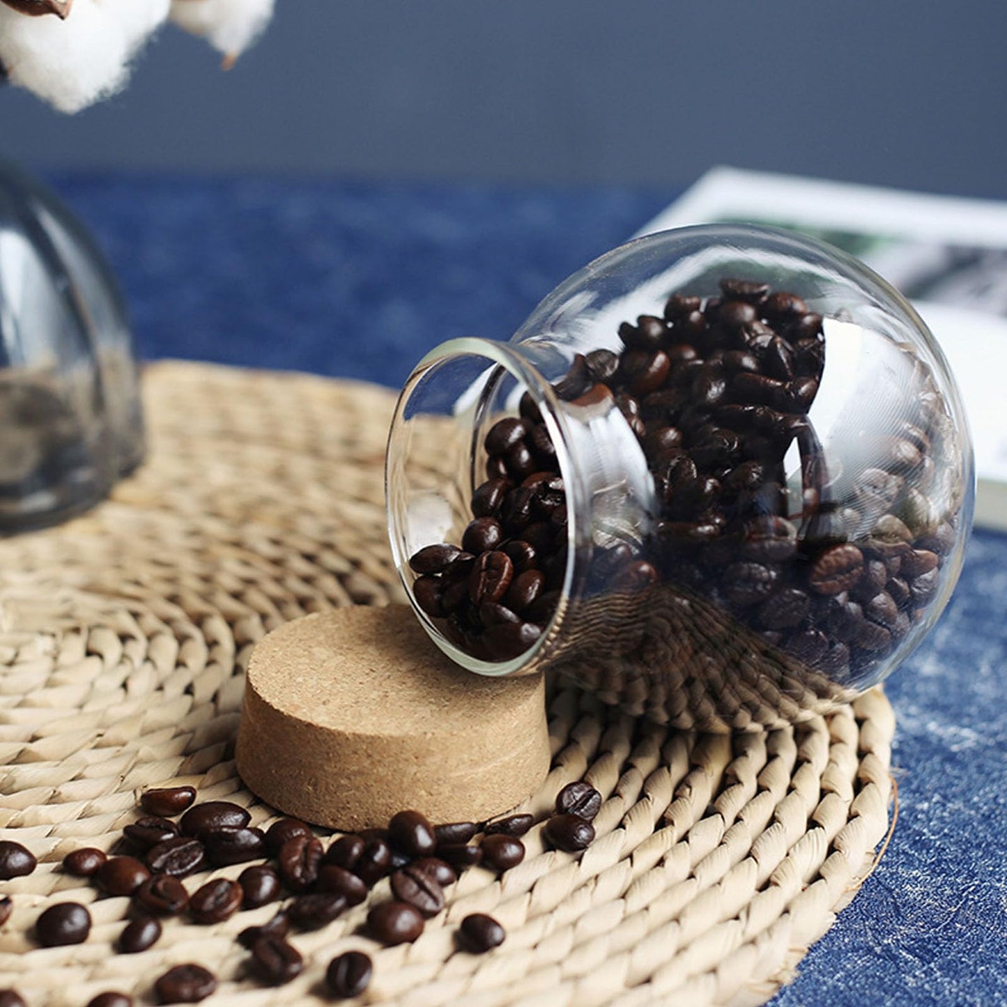 DNIENKGE 17oz Spherical Glass Jar with Cork Lid Airtight - Kitchen Glass Jar for Preserving and Storing candy, tea, Coffee, Spice, flour, Beans etc (2)