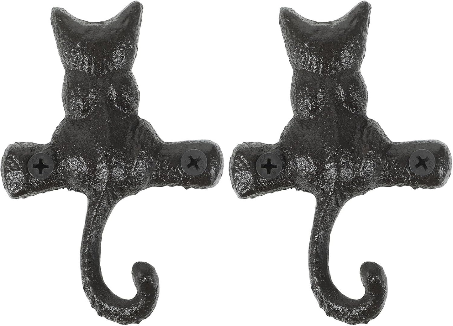 HOMSFOU 2pcs Cast Iron Cat Hook, Decorative Wall Mount Hook for Coat and Key Holder