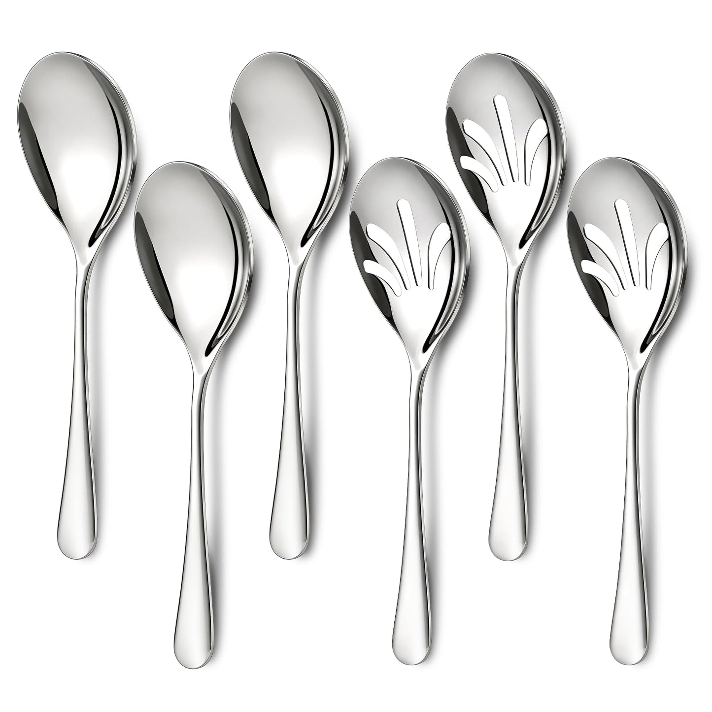 Mwellewm 6 Pcs Serving Spoons Set 9.5 Inch Large Stainless Steel Serving Spoons for Buffet Silver 3 Serving Spoons 3 Slotted Serving Spoons Dishwasher Safe for Parties Kitchen Buffet Catering Dinner