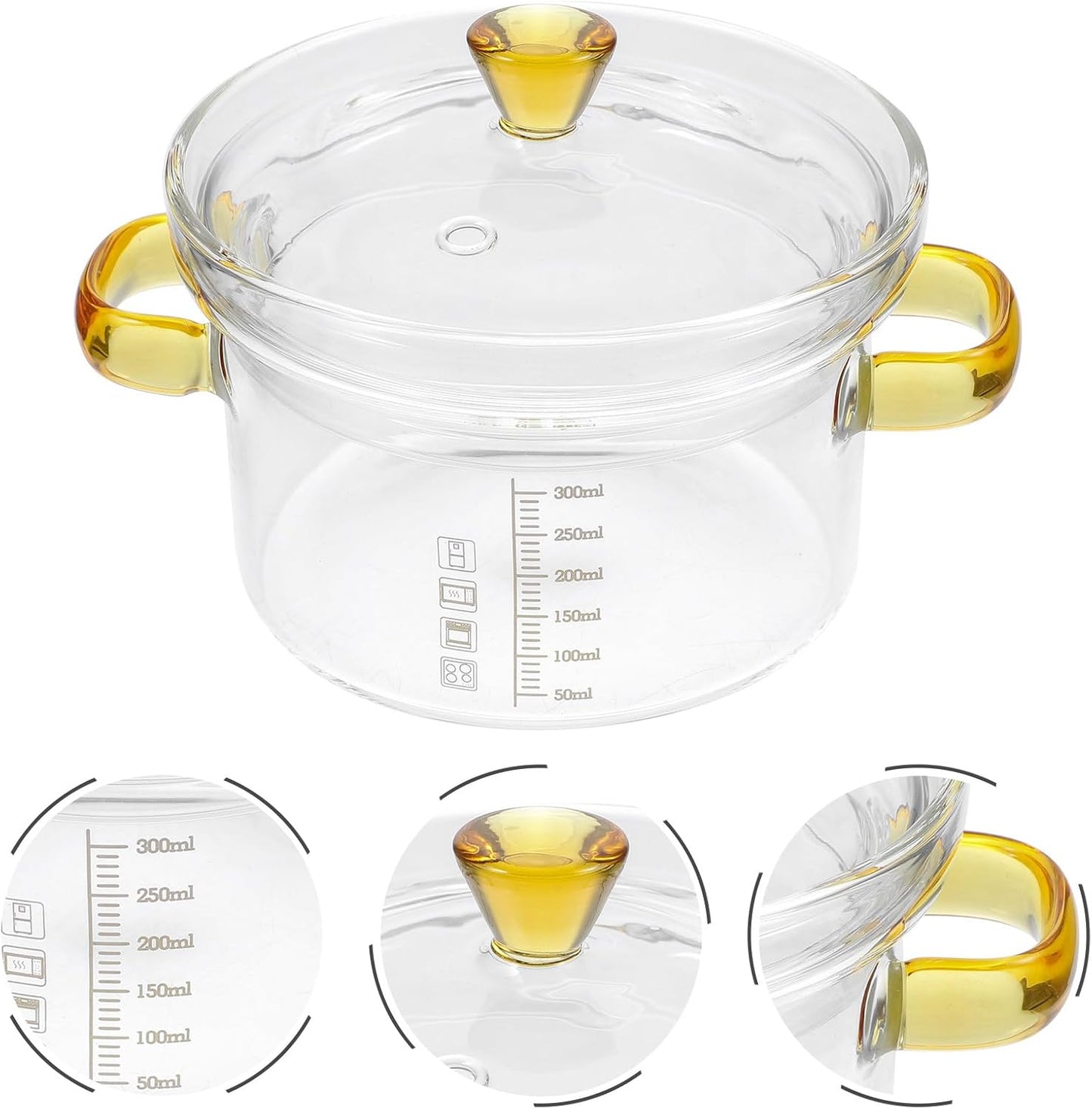 CALLARON Glass Saucepan, 300ml Stovetop Milk Butter Warmer with Cover and Dual Handle