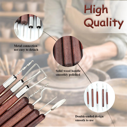 OMTRS 50PCS Clay Sculpting Tools Kit with Storage Bag, Pottery Sculpting Tools for Adult Beginners, Clay Modeling Tool Carving Kit for Pottery, Dotting, Molding, Shaping, Detailing (Redwood)