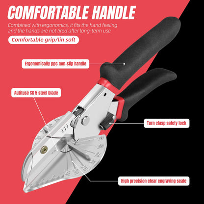 Miter Shear & Cutting Tool - 45-135° Adjustable Angle with 10 Sharp Blades for Woodworking, DIY Projects, Home Repairs | Durable Design, Rust-Resistant, Easy to Use