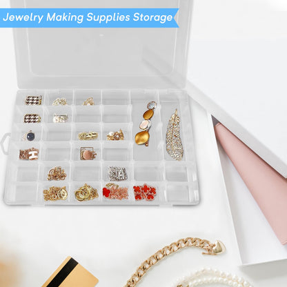 Guyuyii 4 Pack 36-Grid Clear Plastic Organizer Box with Adjustable Dividers | BPA-Free Storage Container for Earrings, Jewelry & Fishing Lures | Durable Case for Screws & Small Hardware (No Handle)