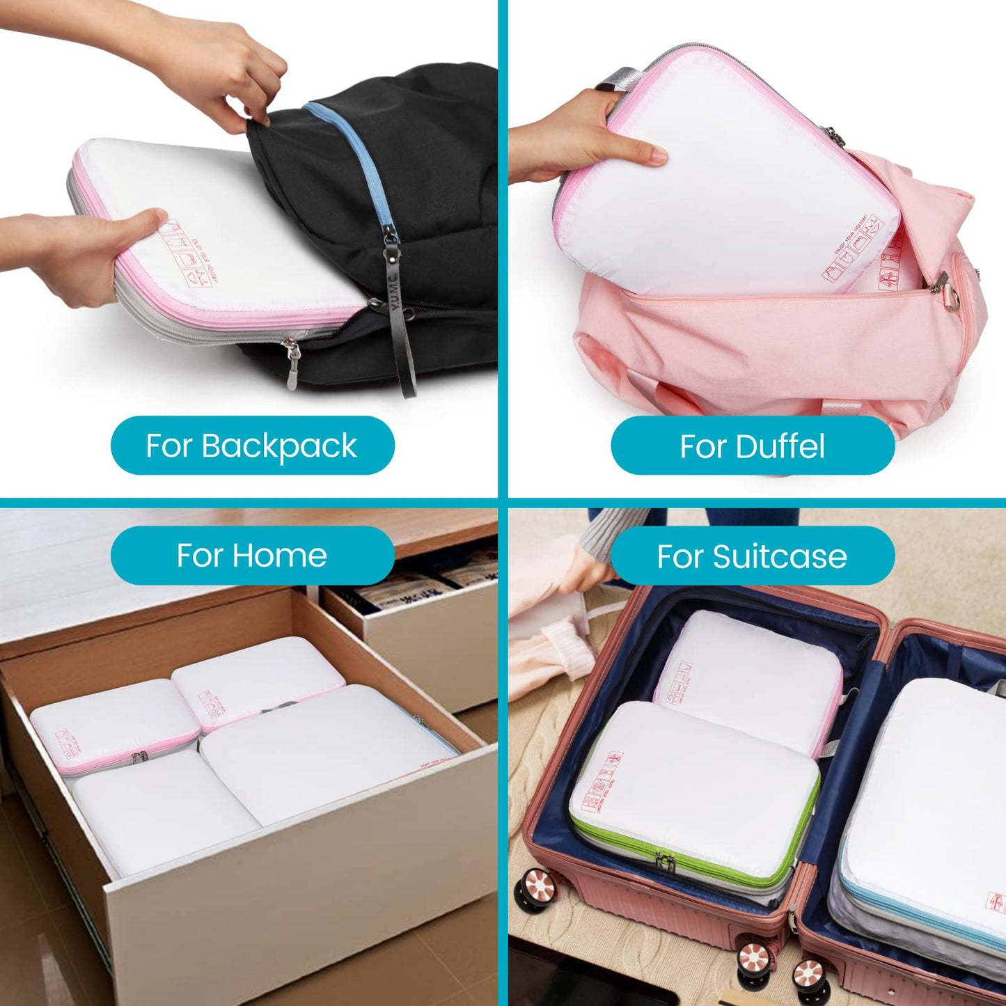 Cambond Compression Packing Cubes for Travel Women - 3 Pack Luggage Organizers Bags Travel Essentials Compression Cubes for Carry on Suitcases, White