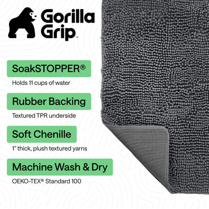 GORILLA GRIP SoakSTOPPER Dog Door Mat, Machine Washable Rug Absorbent Doormat Captures Moisture Mud Dirt, Quick Dry Soft Chenille Entryway Rugs Indoor Entrance Mats for Dog Paws, 24x17 Charcoal
