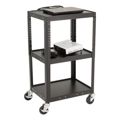 Norwood Commercial Furniture Adjustable Height Metal AV Cart with Electric Power Cord, Black