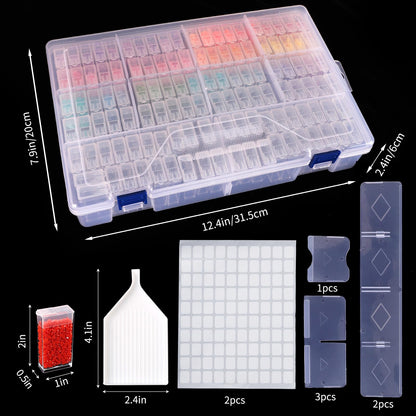 SGHUO 120 Slots Diamond Painting Storage Container, 5D Diamond Accessories Embroidery Box Tools Kit for Beads, Seed, Art Craft with Funnel and Labels