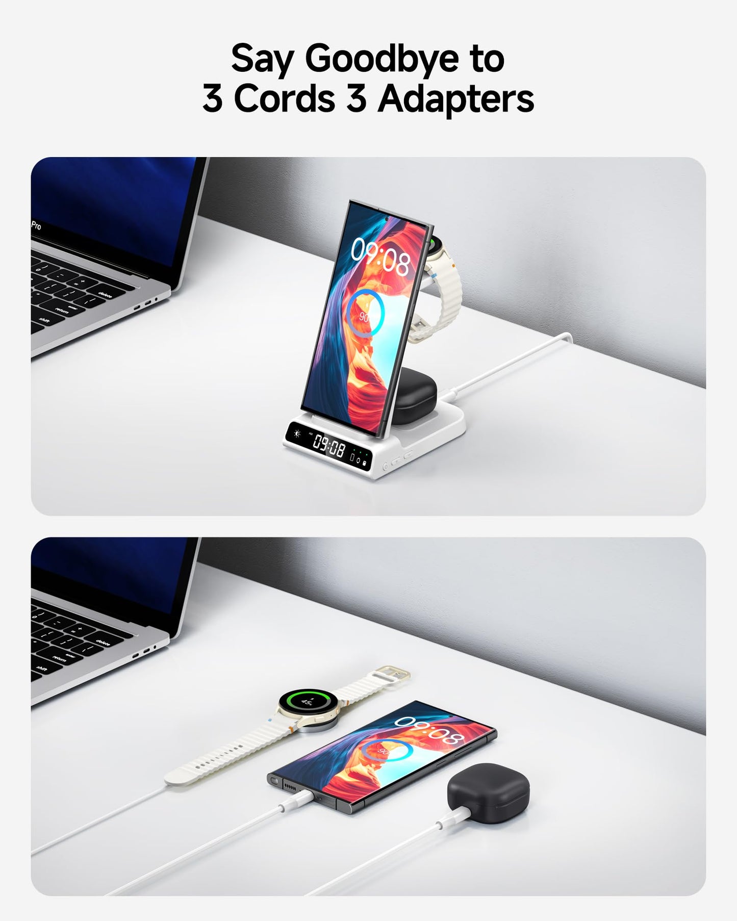 Wireless Charger for Samsung, 3 in 1 Wireless Charging Station for Samsung Galaxy S25 Ultra/S24 Ultra/S23/S22/Note 20/Z Flip 7/Fold 6, Charger for Samsung Galaxy Watch Ultra/8/7/6, Galaxy Buds 3/3 Pro