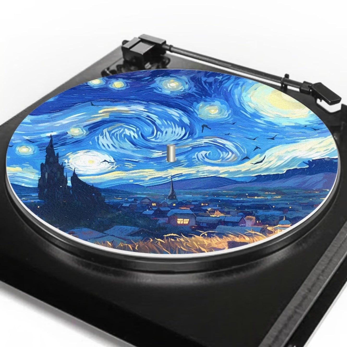 Qehuruxo Oil Painting Turntable Platter Mat Rubber Slipmat Record Player mat 12-inch Turntable Rubber Mat Silicone Design for Universal to All LP Vinyl Record Players (Black)