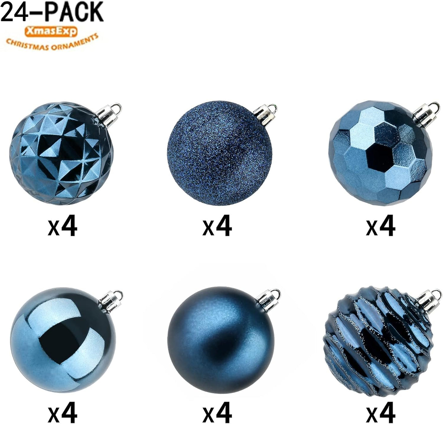 XmasExp 60mm Christmas Ball Ornaments, Shatterproof Decorations for Xmas Tree Balls, 24ct (Blue, 2.36")