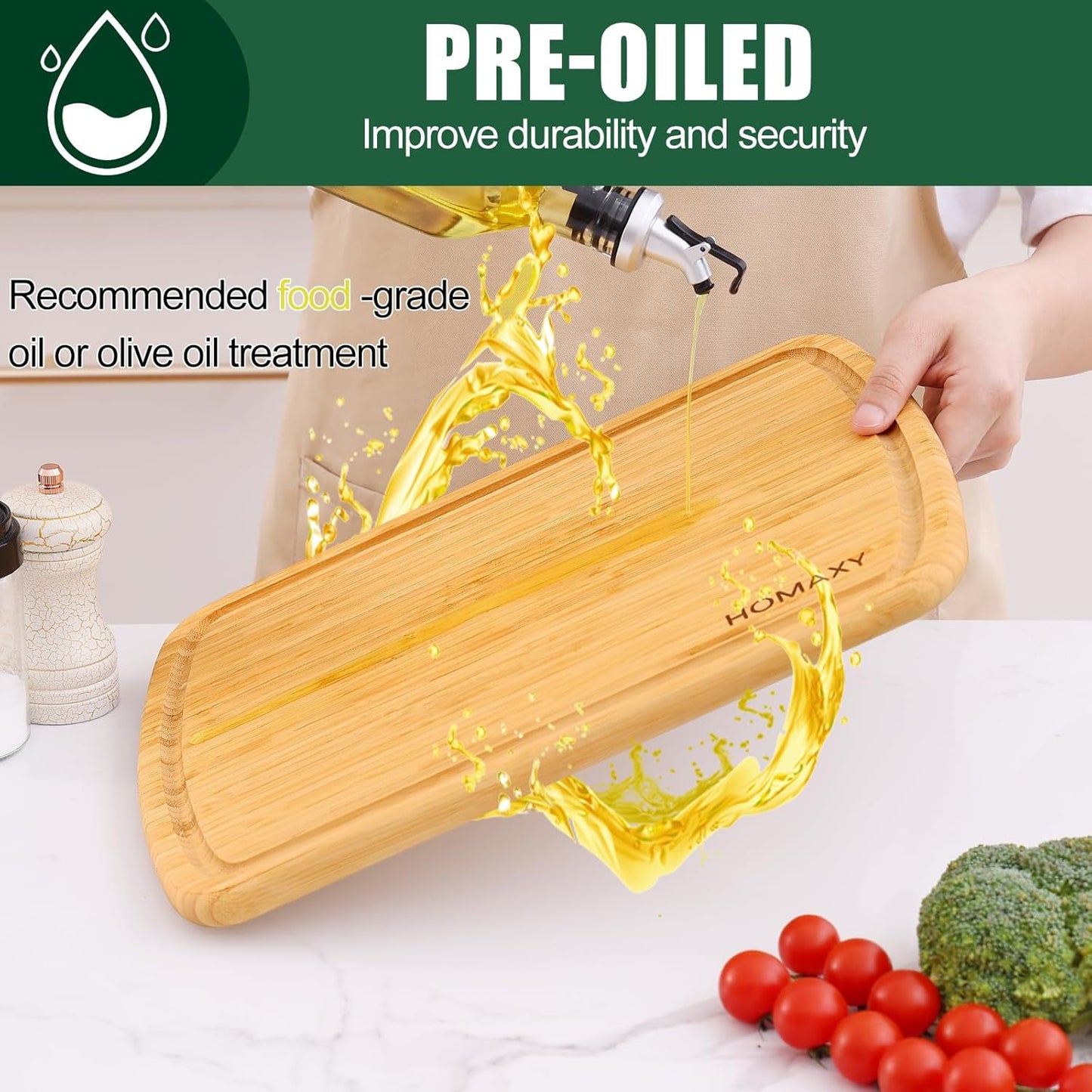 Homaxy Large Bamboo Cutting Boards for Kitchen, 14.5x11.5" Wood L Cutting Board with Juice Groove