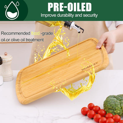 Homaxy Large Bamboo Cutting Boards for Kitchen, 14.5x11.5" Wood L Cutting Board with Juice Groove