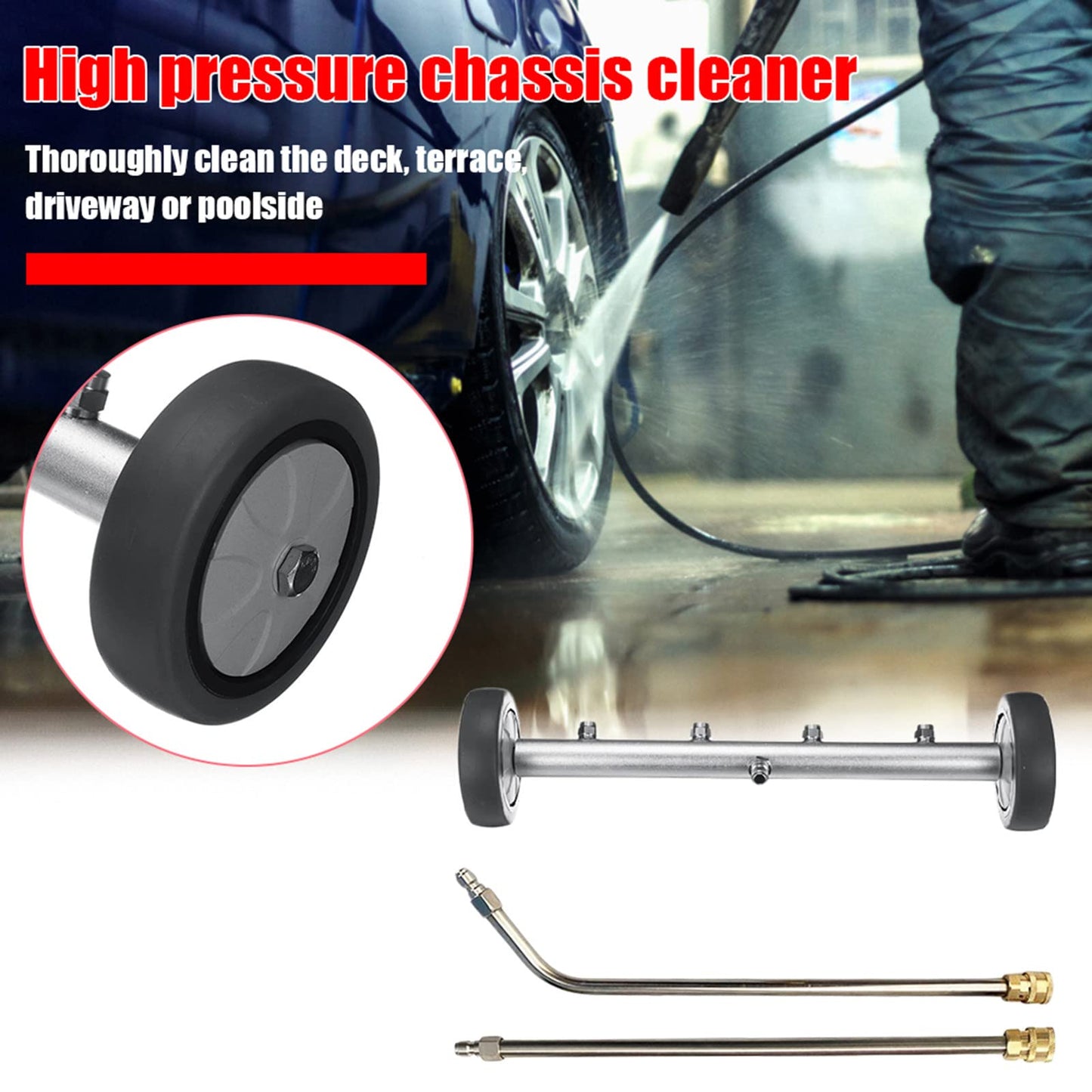 TRELVEX Pressure Washer Surface Cleaner 16'' Undercarriage Cleaner with 2 Pressure Washer ExWand Attachment Dual-Function Undercarriage Cleaner,5000 PSI