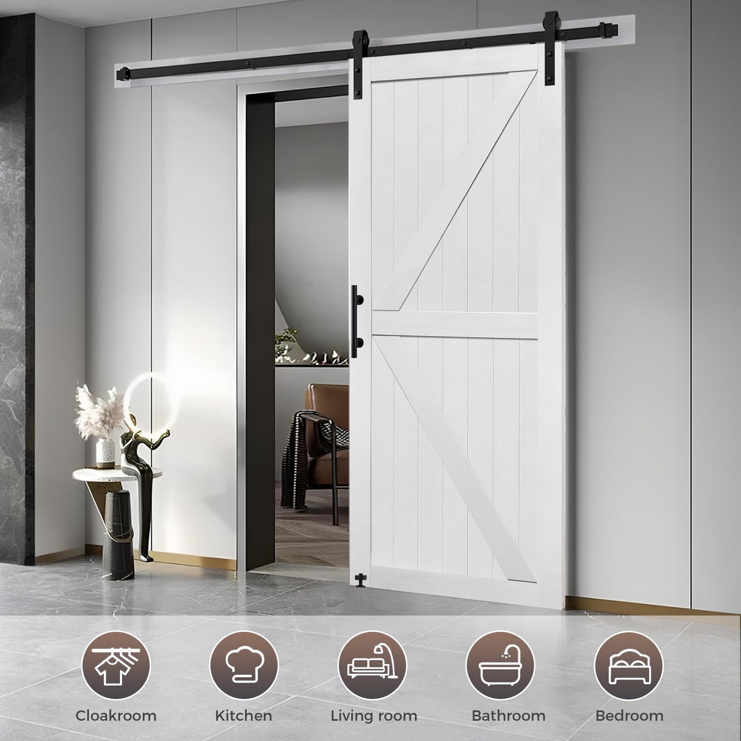 S&Z TOPHAND® 50in x 84in MDF Barn Door with 10FT Sliding Door Hardware Kit, Solid Barn Door Slab Covered with Water-Proof PVC Surface.（White）
