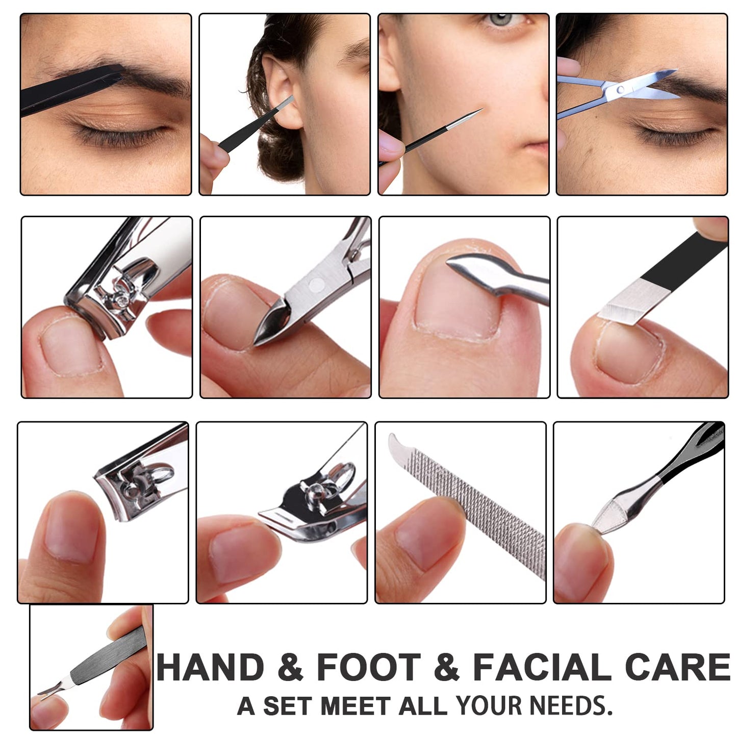 FAMILIFE Manicure Set, Nail Professional Kit Manicure Kits Nail Clipper Sets, 13PCS Stainless Steel Pedicure Sets Mens Grooming Tool, with Brown Leather Travel Case for Men