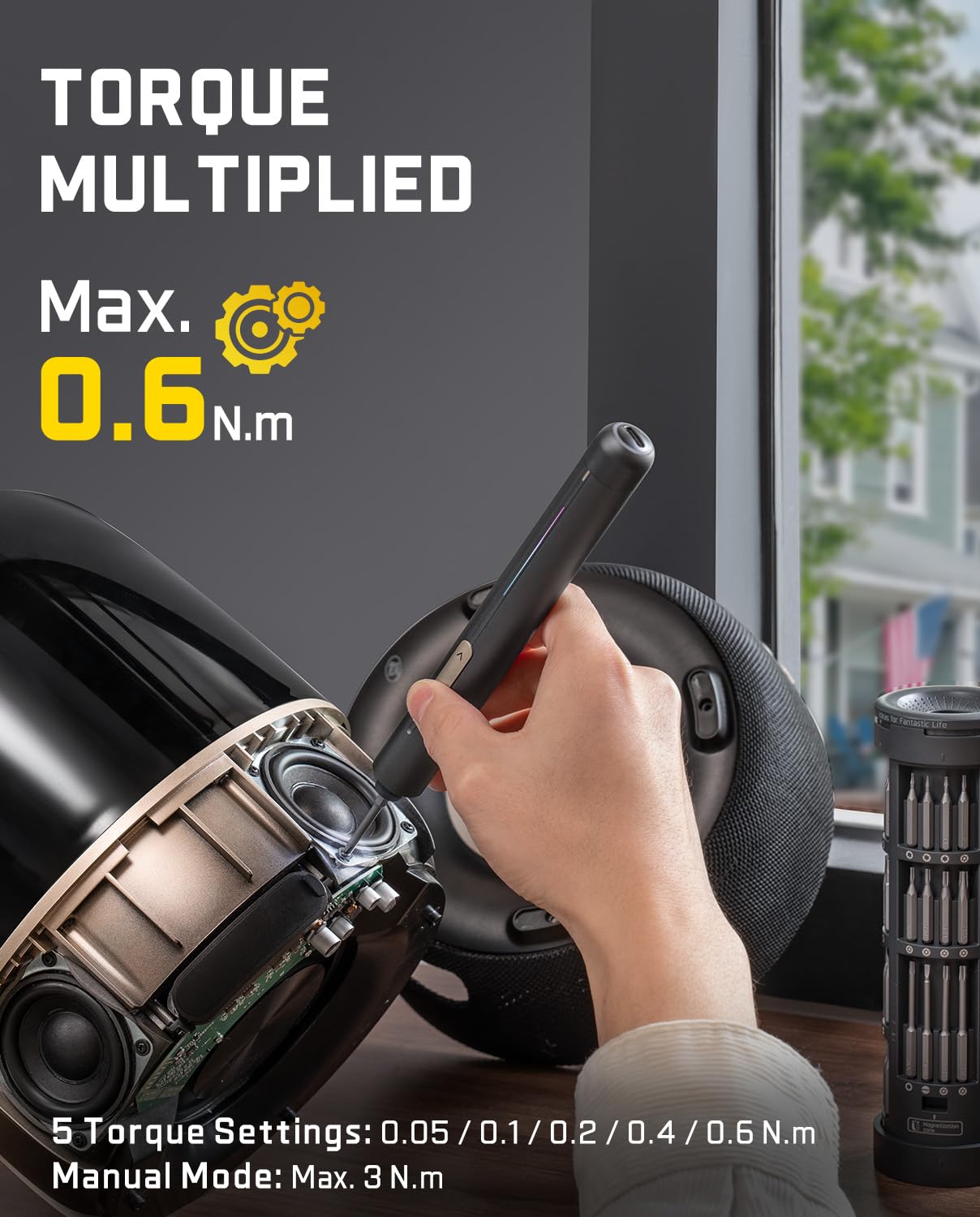 Fanttik E2 Ultra 3.7V Mini Electric Screwdriver, Electric Screwdriver Cordless, Max 0.6N.m, 50 Magnetic Bits, 5/32'' Hex, Magnetic Storage, Repair Tool for Electronics Phone Camera Laptop Appliances