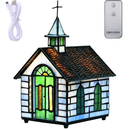Bieye L12008 Christian Church Tiffany Style Stained Glass Table Lamp (Blue Chruch)