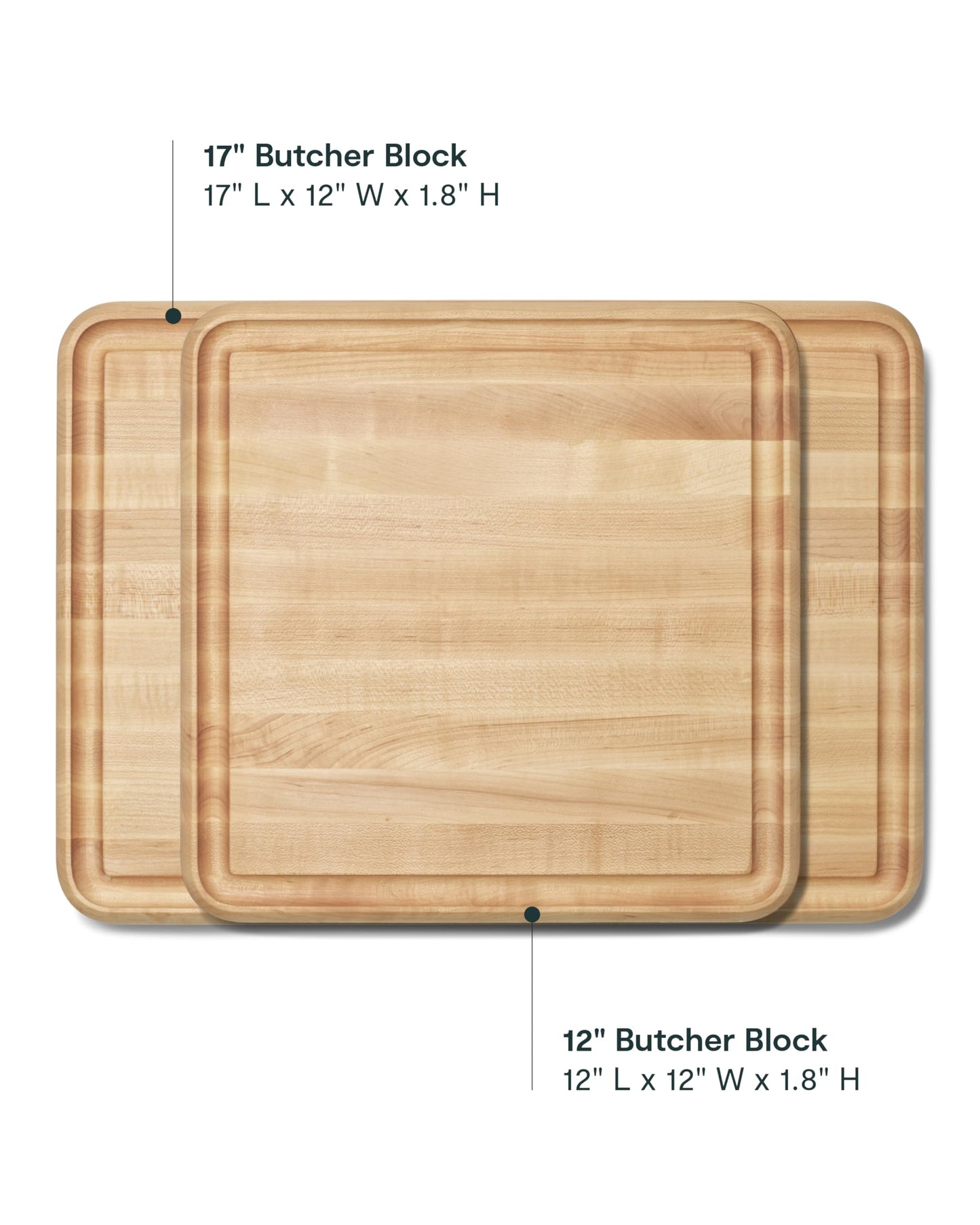 Caraway 3-Piece Prep & Serve Butcher Block Set, Includes 17” Rectangle Cutting Board, 12” Square Cutting Board and Metal Storage Rack, Maple