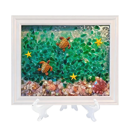 Sea Stained Glass Craft Kit: Sea Turtle Mosaic Kit for Adults, DIY Resin Art Kit with Crushed Seaglass, Beach Frame Glass Artwork Craft Kit, Beginner Adult Crafts for Home Décor & Ocean Art Projects