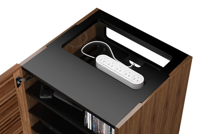 BDI Furniture Corridor 8172-22'' Audio Cabinet with Flow-Through Ventilation, Cable Management, Adjustable Shelves, Louvered Doors, Satin-Etched Tempered Glass Top, Natural Walnut