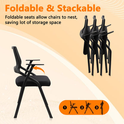 CLATINA Stackable & Foldable Office Chairs with Ergonomic Lumbar Support and Thickened Seat Cushion, Folding Mesh Fabric Reception Guest Chair for School Church Conference Waiting Room Black (8 pk)