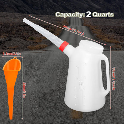 2 Quart Oil Jug, Oil Measuring Container Automotive and Flexible Oil Funnel Set Oil Dispenser Automotive Motor Oil Container with Lid and Cap for Automotive Oil Change