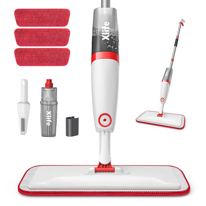 Spray Mops for Floor Cleaning with 3pcs Washable Pads, Xlife Wet Dry Mop for Kitchen Wood Hardwood Laminate Ceramic Tiles Floor Dust Cleaning-Red (No Cleaner)