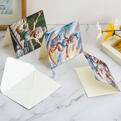 MVVMTOP 6pcs Diamond Painting Greeting Cards for Blessings and Wishes, Grandma DIY Special Shape Crystal Diamond Art Partial, Surface flash Paper Material, DIY Gifts for Christmas Thanksgiving Day