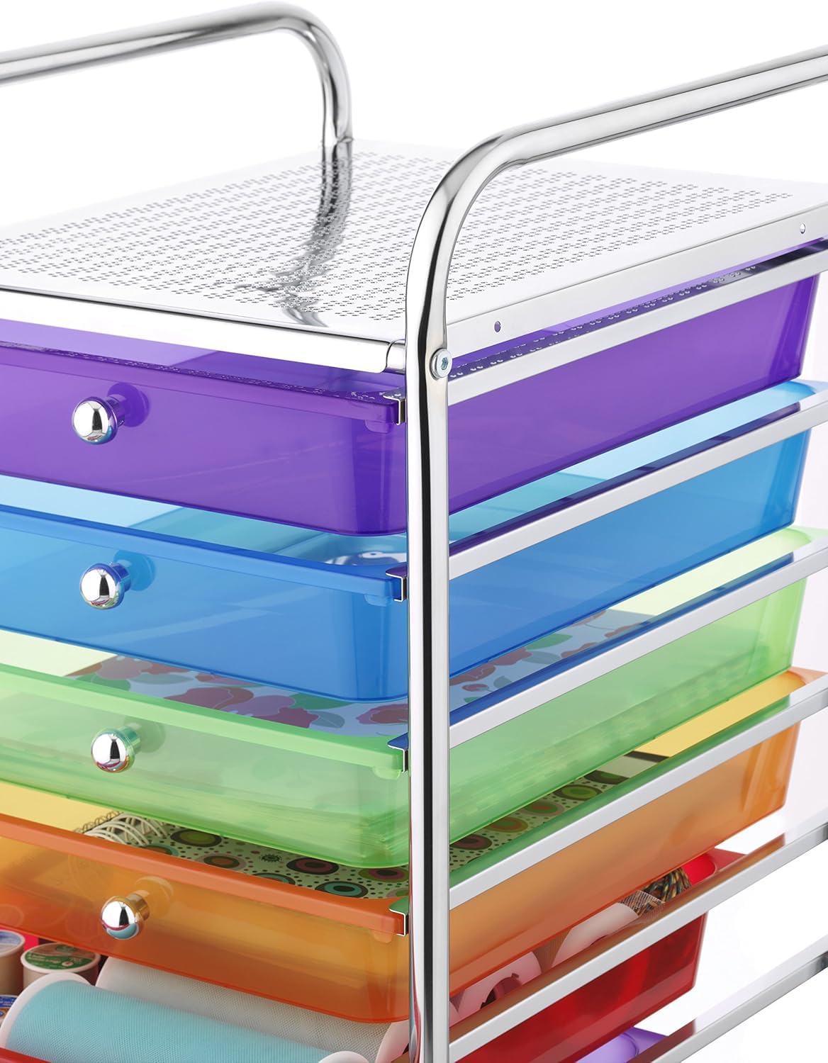 Whitmor 10 Drawer Rolling Craft Storage Cart, Plated Metal Frame for Crafting, Sewing, Crafts, Office, Home Storage,15.25“L x 13.50"W x 35.25"H, Chrome