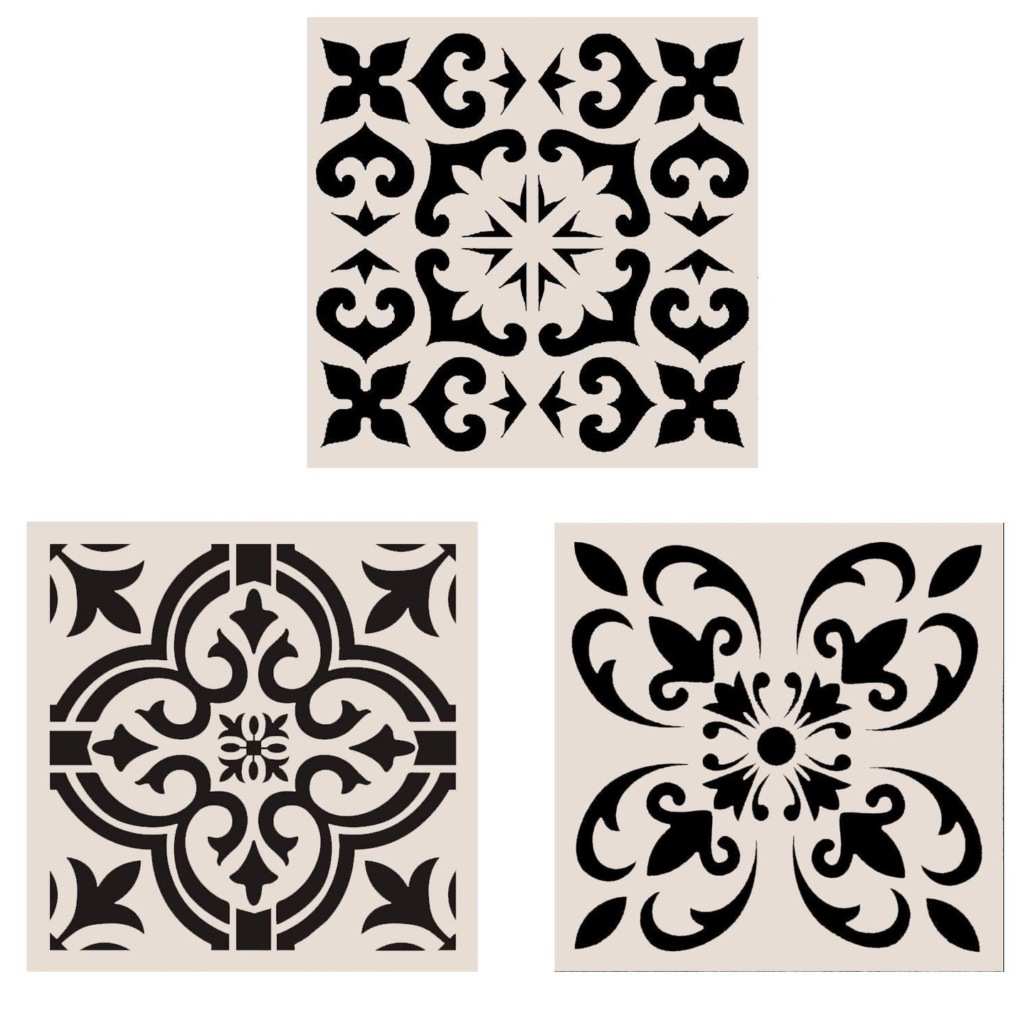 Lindin 3PCS Tile Stencil 12x12 Inch - Large Stencils Painting for Floor Wall Furniture Fabric Wood - Reusable Art Mandala Stencils Painting (Style 2)