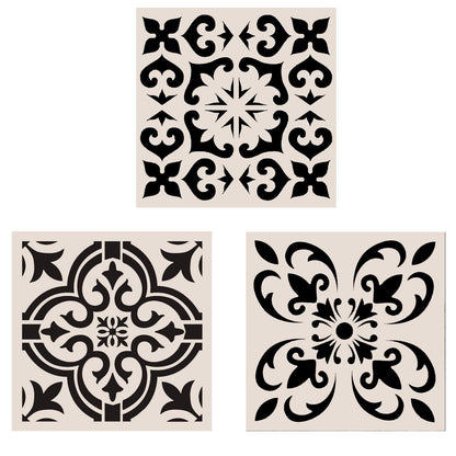 Lindin 3PCS Tile Stencil 12x12 Inch - Large Stencils Painting for Floor Wall Furniture Fabric Wood - Reusable Art Mandala Stencils Painting (Style 2)