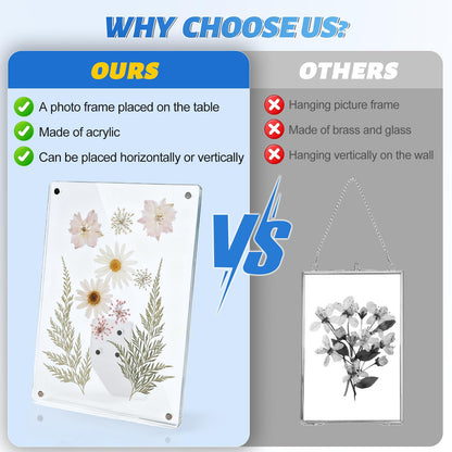 Cnbnd Clear Acrylic Magnetic Pressed Flower Frame, Double Panel Floating Frame for Dried Flower Display, Easy-Open Magnetic Acrylic for DIY Art, Home & Office Wall Décor Gift(Transparent 2Pcs, 5X7in)