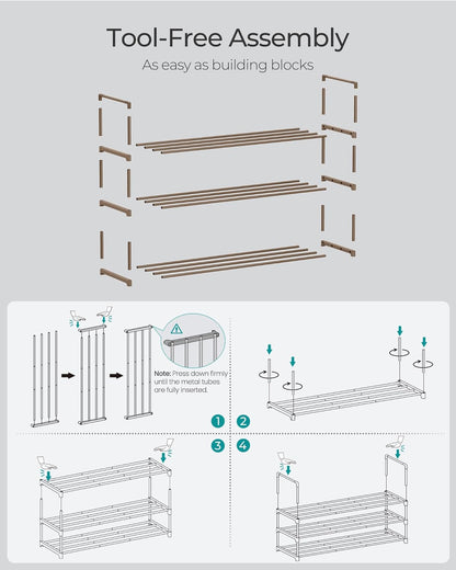 3-Tier 16-20 11.8 36.2 21.7 Inches, ULSA303K01 SONGMICS Shoe Rack, Shoe Organizer, Metal Storage Shelf, Upright