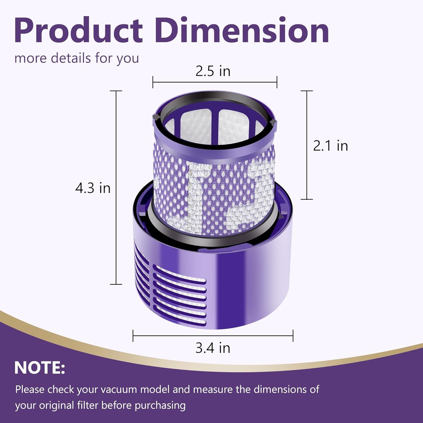 Vacuum Filter Replacement for Dyson V10 Cyclone Series, 3 Pack, Replaces Part # 969082-01