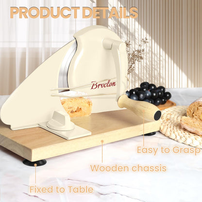 Brvclon Manual Bread Slicer Adjustable Thickness, Hand Crank Bread Slicer for Homemade Sourdough Bread with Scale Line & Suction Cup & Metal Guide,Quality Solid Wood Base & Gift-Level Packaging