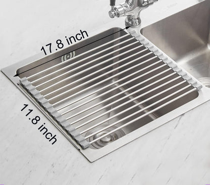Ahyuan Roll up Dish Drying Rack Over The Sink Kitchen Roll up Sink Drying Rack Portable Dish Drainer Foldable Dish Drying Rack (Warm Gray, 17.8''X17'')