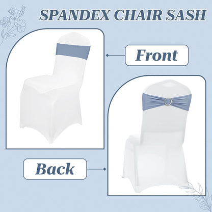 MDS Premium Stretch Spandex Chair Sashes - Pack of 10 Dusty Blue Covers for Weddings & Events