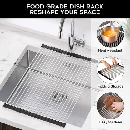 Roll Up Dish Drying Rack, Over The Sink Kitchen Rolling Dish Drainer, Foldable Sink Rack Mat (17.8"x11.8")