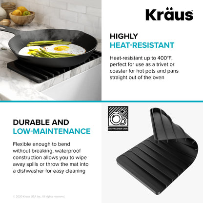 Kraus Self-Draining Silicone Dish Drying Mat or Trivet for Kitchen Counter in Light Grey, KDM-10LG