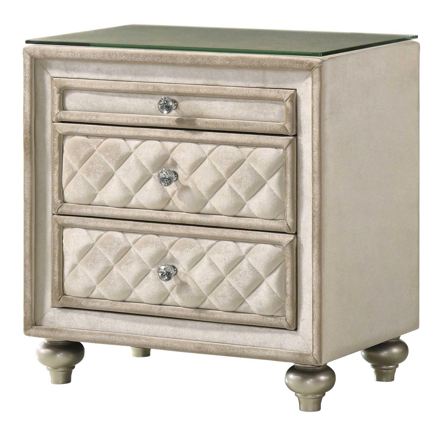 Acme Lucienne 2-Drawer Velvet Upholstered and Wood Nightstand in Beige
