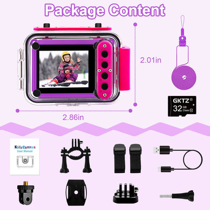 GKTZ Kids Camera - Waterproof Underwater Camera for Kids, Christmas Birthday Gifts for Girls Age 3-12, 1080P HD Children Digital Action Camera, Pool Toys for Kids Age 4-12
