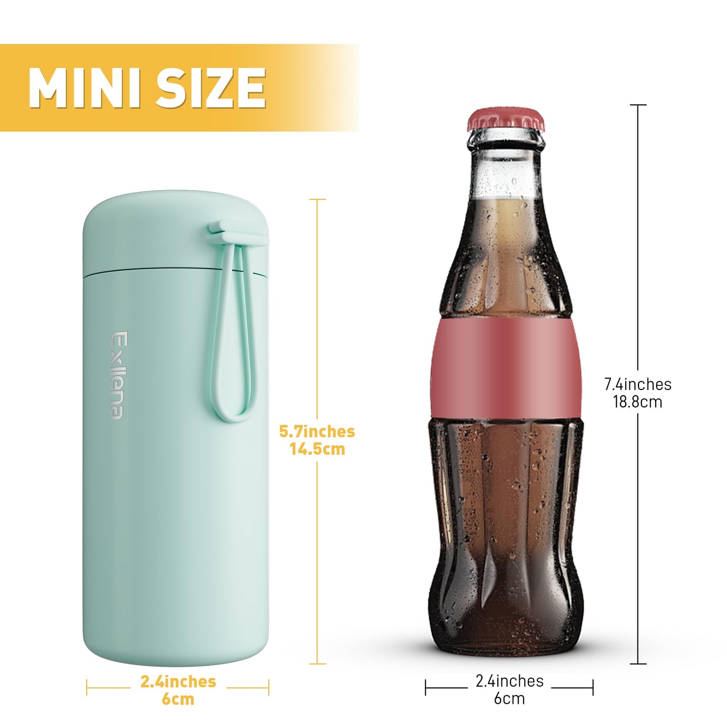 Exllena Small Water Bottle 10oz, Small Insulated Water Bottle for Hot&Cold Drinks, Water Bottle Purse with Carry Handle - 100% Leakproof Perfect for School, Travel...(Mint)