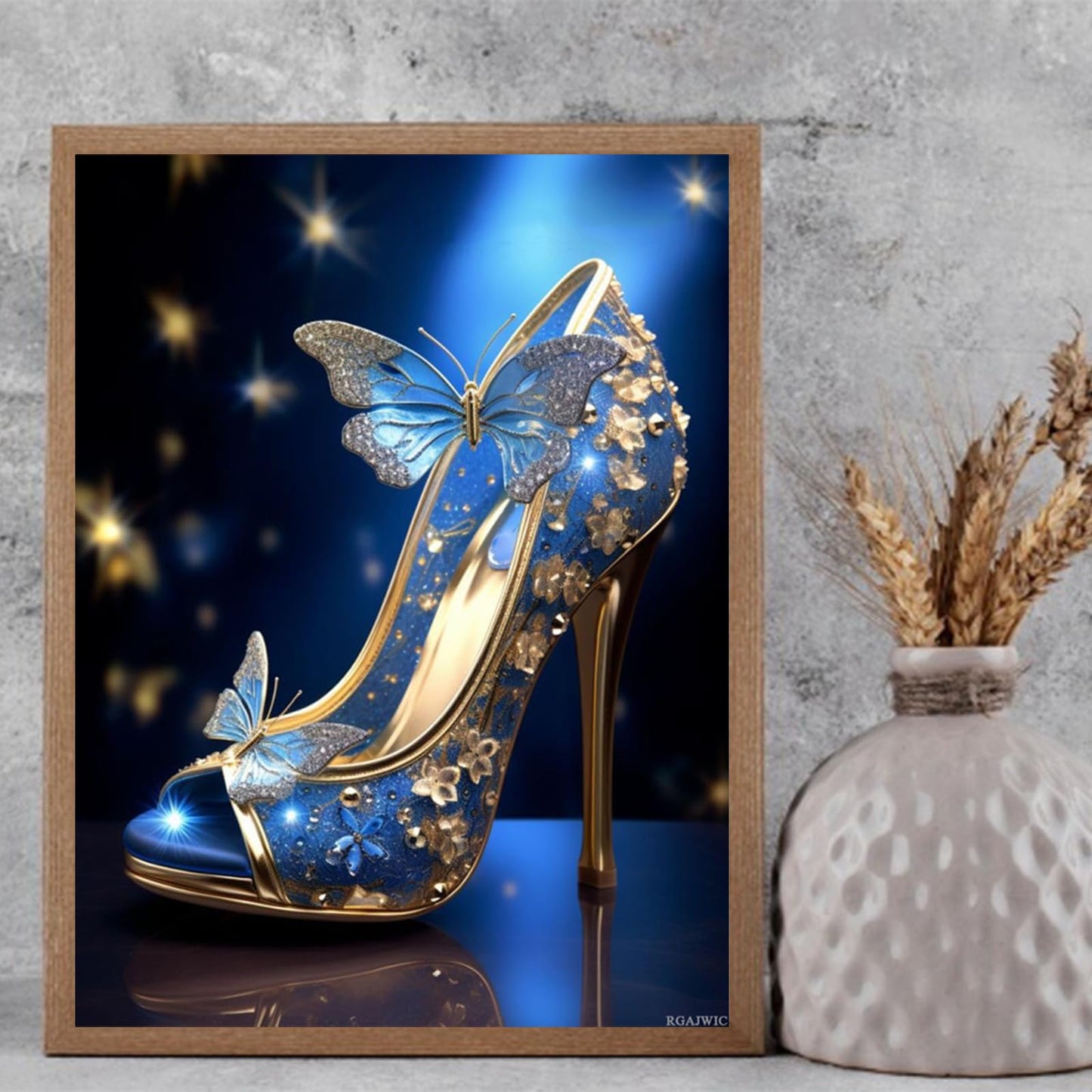 RGAJWIC Butterfly Crystal High Heels Shoe 5D Full Range Round Drill Diamond Art Painting Kits by Number for Adults Beginner Diamond Art Painting Beads Art Crystal Craft Kits 30x40 cm
