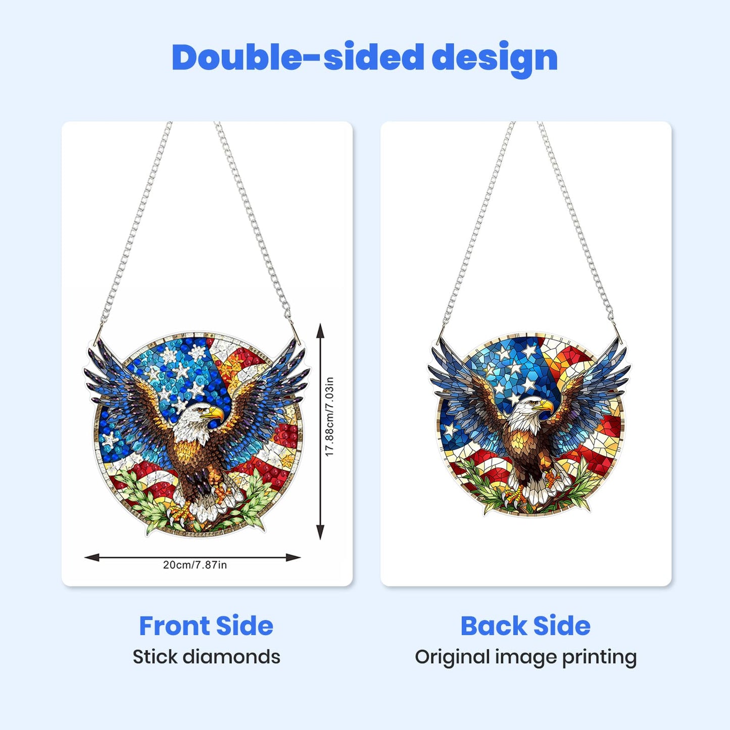 MXJSUA American Bald Eagle Diamond Painting Art Window Suncatchers, Diamond Art Kits for Adults Hanging Ornaments with Chain, 5D Special Shape Crystal Diamond Pendant Accessories for Decor Gift