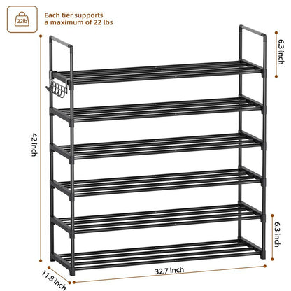 Saincustom 6 Tier Shoe Rack, Shoe Rack for Closet, Shoe Organizer for Entryway, Shoe Storage for Front Door Entrance & Entryway, Large Shoe Stand Holder Adjustable Shelf Height