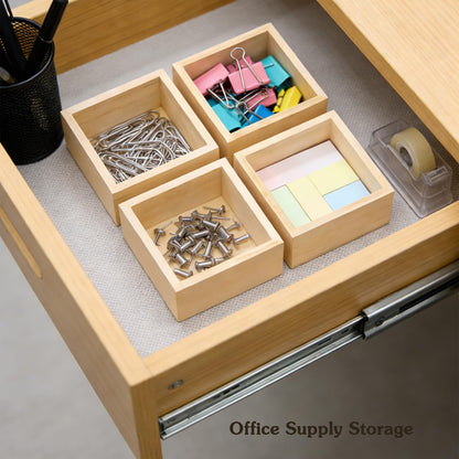 4 Pack Unfinished Wooden Craft Storage Organiser Boxes, 3.15 x 3.15 x 1.57 inch Square Rustic Small Wooden Box, Rustic Natural Wood Container Box for Home Decor, Desktop Drawer Organizer