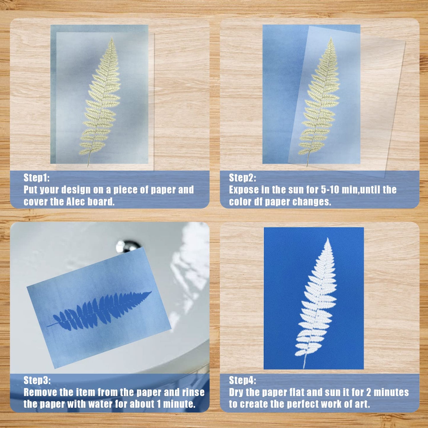 KINBOM 32pcs Cyanotype Paper, Sun Print Paper Light Sensitive Paper Photography with Acrylic Sheet for DIY Crafts Projects